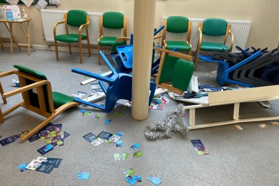 GP practice waiting room trashed by disgruntled patient