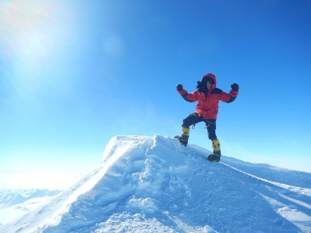 Dr David Ratcliffe on top of Antactica's tallest peak Mt. Vinson